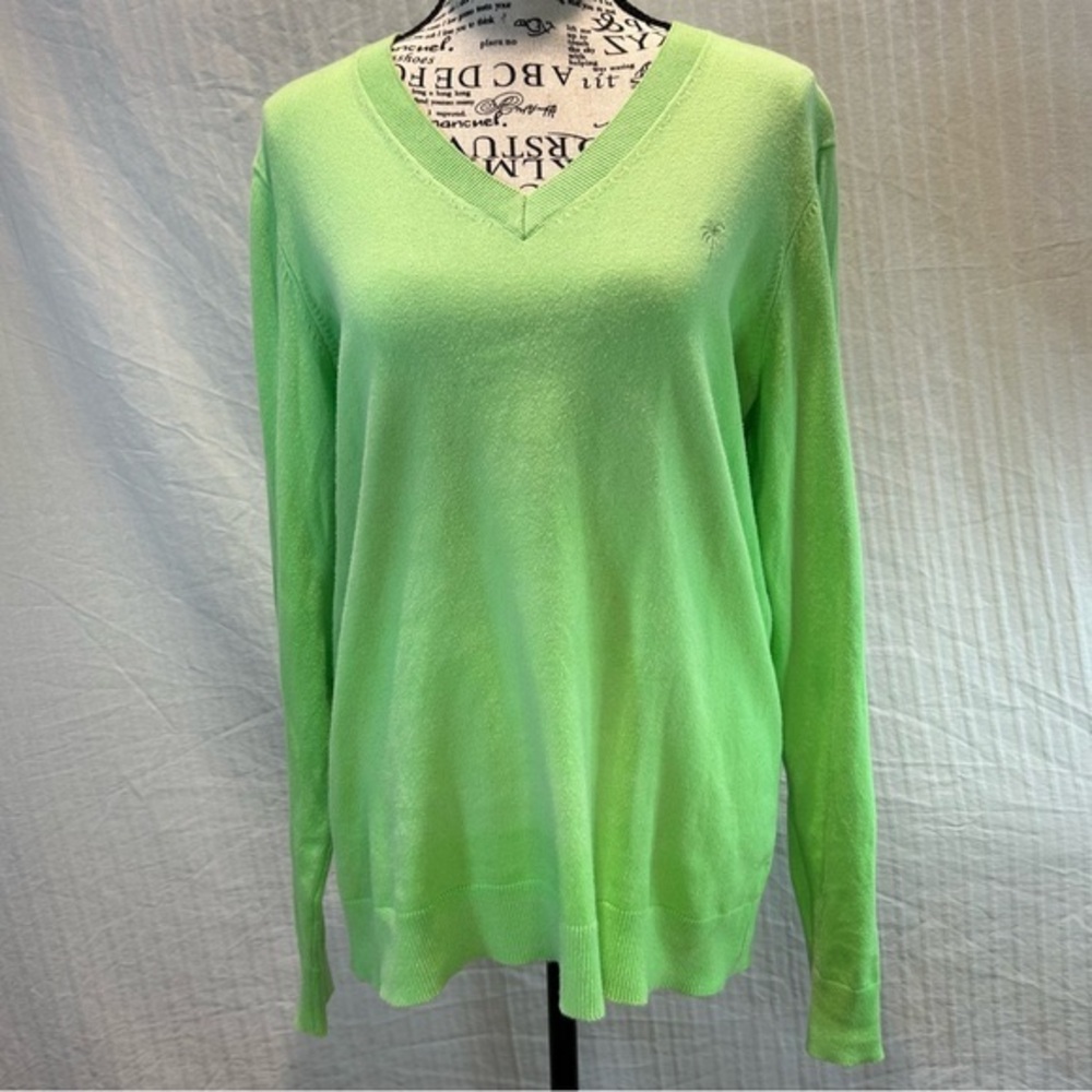 Lilly Pulitzer Sz Green V-Neck Pullover Cotton Blend Knit Sweater Long Sleeve